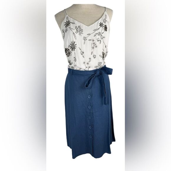 Band Of Gypsies Blue Button Down Grannycore Cottagecore Prairie Midi Skirt - Picture 1 of 7